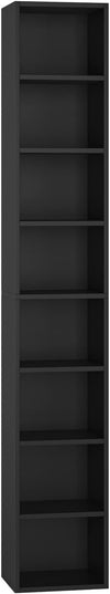 FOTOSOK 8-Tier Media Tower Rack, 11.6 X 9.3 X 70.9 Inches CD DVD Slim Storage Cabinet with Adjustable Shelves, Tall Narrow Bookcase Display Bookshelf for Home Office, Black - LeafyLoom