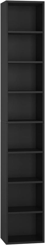 FOTOSOK 8-Tier Media Tower Rack, 11.6 X 9.3 X 70.9 Inches CD DVD Slim Storage Cabinet with Adjustable Shelves, Tall Narrow Bookcase Display Bookshelf for Home Office, Black - LeafyLoom