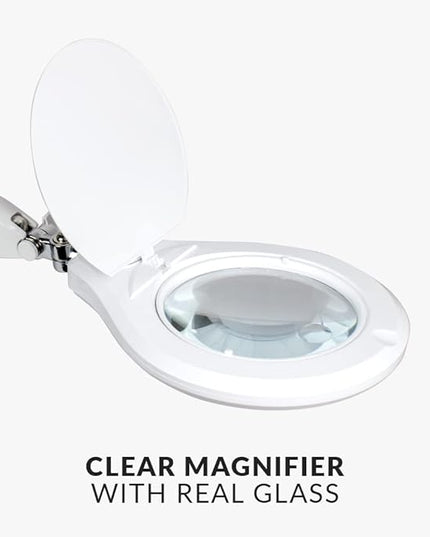 Neatfi Elite XL HD Bifocals Super LED Magnifying Lamp with Clamp, Glass Lens, 6500K, Glare-Free, Nonpolar Dimming (6 Inch Lens, White) - LeafyLoom