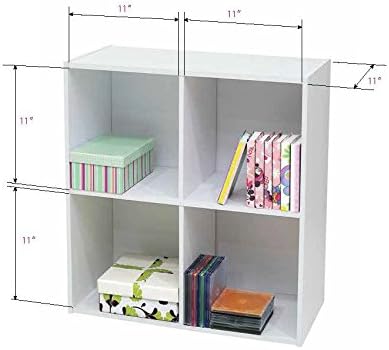 Contemporary White Wood Darrin 4 Open Cube Shelves Bookcase Storage Organizer - LeafyLoom