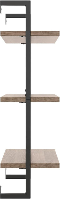 Nathan James Theo 3-Shelf Small Bookcase, Floating Wall Mount Bookshelf with Wood and Industrial Pipe/Metal Frame, Rustic Oak/Matte Black - LeafyLoom