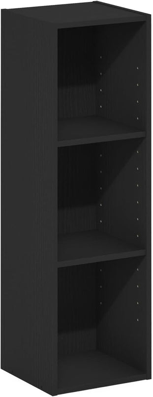 Furinno Fulda 3-Tier Space Saving Storage Shelf Bookcase, 10-Inch Width, Blackwood - LeafyLoom