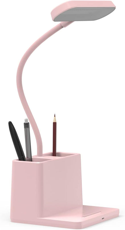 AXX Cute Desk Lamp, Pink Desk Light for Kids, Women, Teen Girls, LED Table Lamp for Bedroom Reading - Small, Rechargeable, Battery Operated, Adjustable - Office Accessories/College Essentials - LeafyLoom