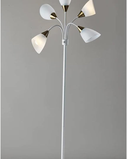 Adesso 7205-02 Multi-White Shade Floor Lamp, Adjustable Gooseneck Arms, White w. Antique Brass Accents - LeafyLoom