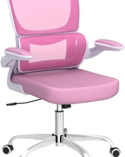 Office Chair, Ergonomic Desk Chair with Lumbar Support and Adjustable Armrests, Comfy Desk Chair Breathable Mesh Mid Back Computer Chair, Reclining Office Chair for Home Office - Pink - LeafyLoom