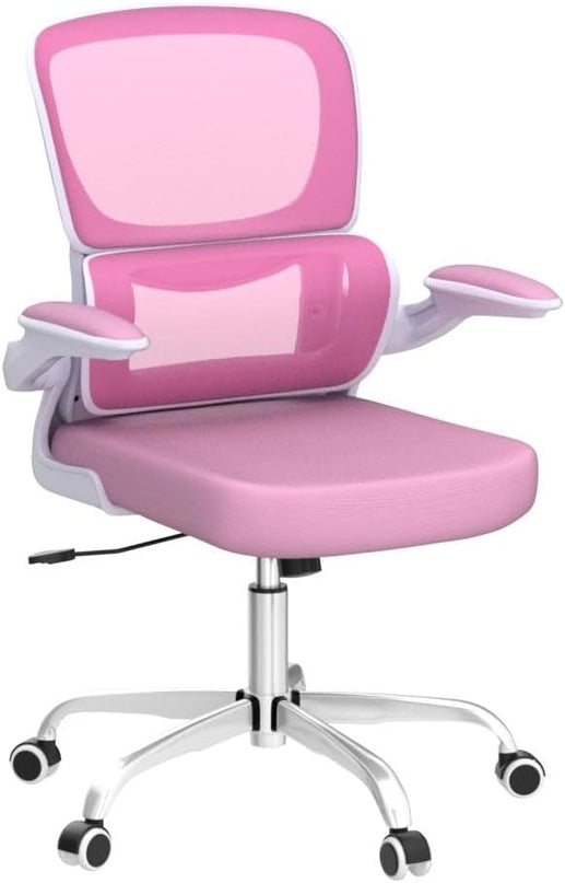 Office Chair, Ergonomic Desk Chair with Lumbar Support and Adjustable Armrests, Comfy Desk Chair Breathable Mesh Mid Back Computer Chair, Reclining Office Chair for Home Office - Pink - LeafyLoom