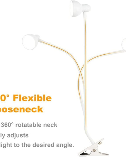 Clip on Lamp USB Reading Light, 3 Color Modes, 10 Brightness Dimmable, Flexible Gooseneck Desk Lamp with Clamp, Eye Care Clip on Light for Bed Desk Headboard Home Dorm(White) - LeafyLoom