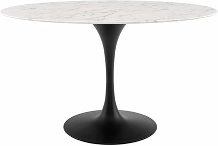 Modway Lippa 54" Oval-Shaped Mid-Century Modern Dining Table with Artificial Marble Top and Black Base - LeafyLoom
