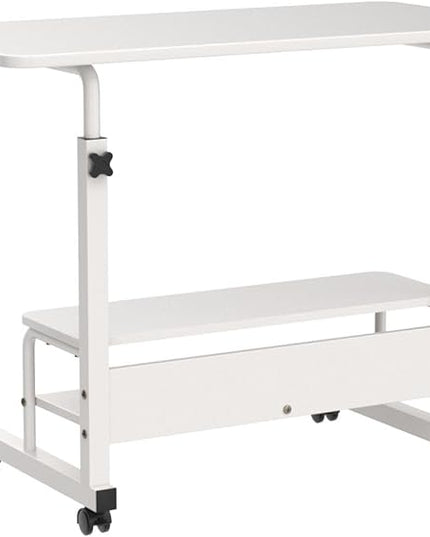 Adjustable White Home Office Desk with Storage and Detachable Wheels - 15.7 x 31.5 Inch - LeafyLoom