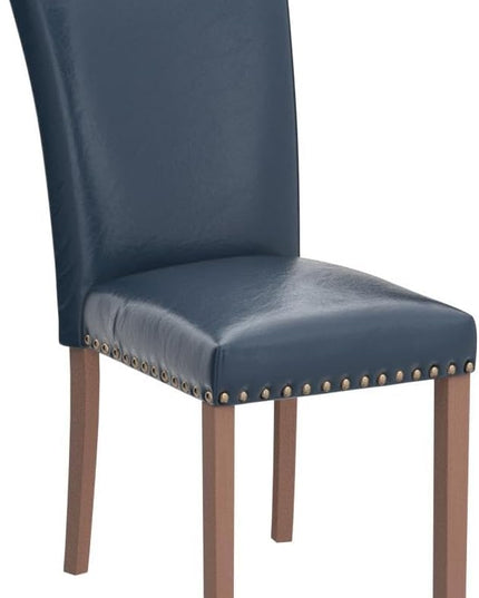 COLAMY Upholstered Parsons Dining Chairs Set of 2, PU Leather Dining Room Kitchen Side Chair with Nailhead Trim and Wood Legs - Blue - LeafyLoom