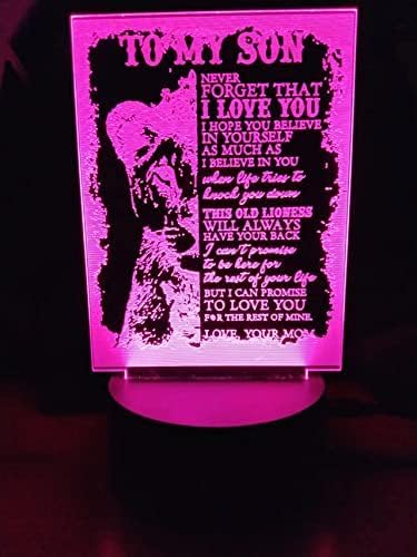 Dear Son 3D Illusion Lamp - 7 Colors Lion 3D Table Decoration Acrylic USB Lamp to My Son Arts Bedside Decors - Bedroom Decor Light Xmas New Year Birthday Gifts from Father Mother - LeafyLoom