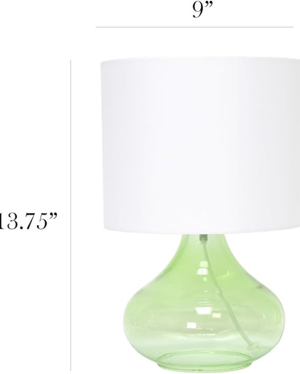 Simple Designs LT2063-GRW Glass Raindrop Table Lamp with Fabric Shade, Green with White Shade - LeafyLoom