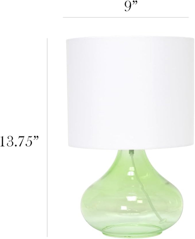 Simple Designs LT2063-GRW Glass Raindrop Table Lamp with Fabric Shade, Green with White Shade - LeafyLoom