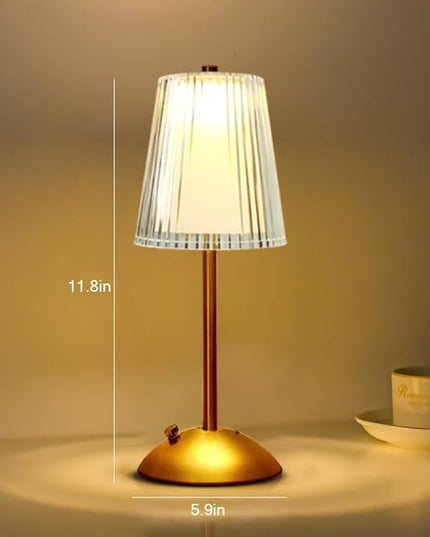 Portable Crystal Table Lamp,Cordless Metal Vintage Desk Lamp,3 Color Touch Control Rechargeable Lamp,3-Levels Brightness Room Decor Desk Lamp,Living Room,Kitchen,Dining Room Lamp (Gold-2) - LeafyLoom