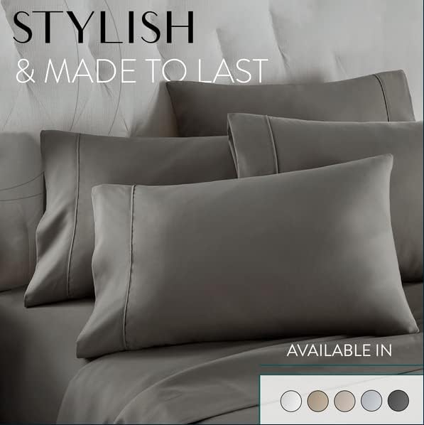 Danjor Linens California King Sheet Set - 6 Piece Set Including 4 Pillowcases - Deep Pockets - Breathable, Soft Bed Sheets - Wrinkle Free - Machine Washable - Gray Cal King Bed Sheets - 6 pc - LeafyLoom