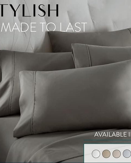 Danjor Linens King Size Sheets Set - 6 Piece Set Including 4 Pillowcases - Deep Pockets - Breathable, Soft Bed Sheets - Wrinkle Free - Machine Washable - Gray King Bed Sheets - 6pc - LeafyLoom