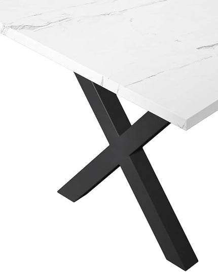 NicBex 70.87Inch Rectangular Dining Table,Modern Kitchen Table with Printed White Marble Tabletop and Black X-Shape Leg for 6 to 8,Large Dining Room Table for Kitchen,Meeting Living Room,White - LeafyLoom