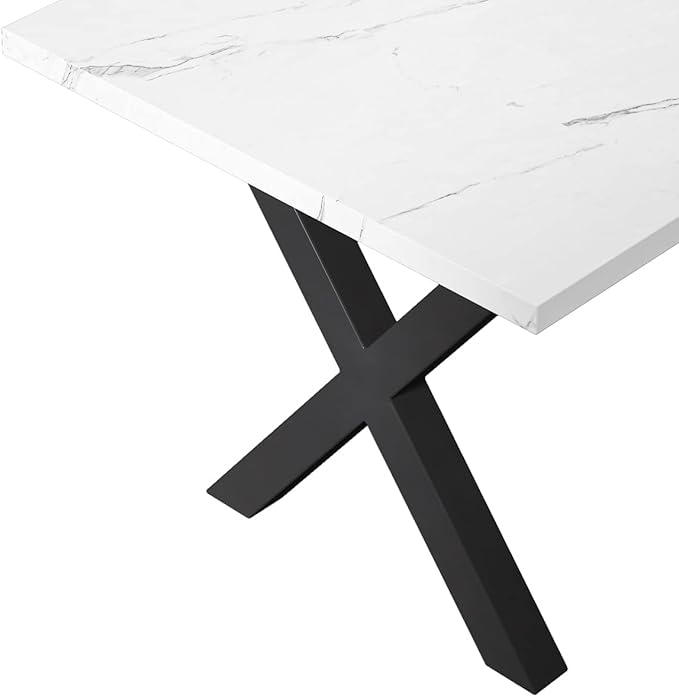 NicBex 70.87Inch Rectangular Dining Table,Modern Kitchen Table with Printed White Marble Tabletop and Black X-Shape Leg for 6 to 8,Large Dining Room Table for Kitchen,Meeting Living Room,White - LeafyLoom