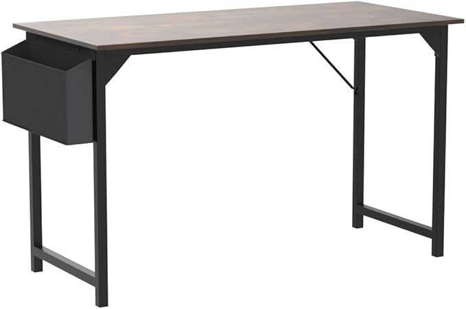 Computer Desk Home Office Desk 55 Inch Writing Desks Small Space Desk Study Table Modern Simple Style Work Table with Storage Bag Headphone Hook Wooden Tabletop Metal Frame for Home, Bedroom - LeafyLoom