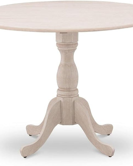 East West Furniture DMT-ABC-TP Dublin Kitchen Dining Table - a Round Wooden Table Top with Dropleaf & Pedestal Base, 42x42 Inch, Wirebrushed Buttercream - LeafyLoom