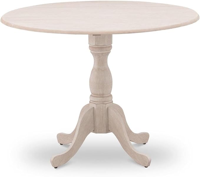 East West Furniture DMT-ABC-TP Dublin Kitchen Dining Table - a Round Wooden Table Top with Dropleaf & Pedestal Base, 42x42 Inch, Wirebrushed Buttercream - LeafyLoom