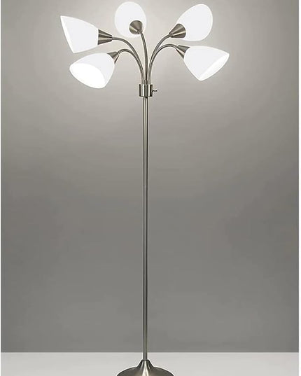 Adesso 7205-22 Multi-White Shade Floor Lamp, Adjustable Gooseneck Arms, Silver - LeafyLoom