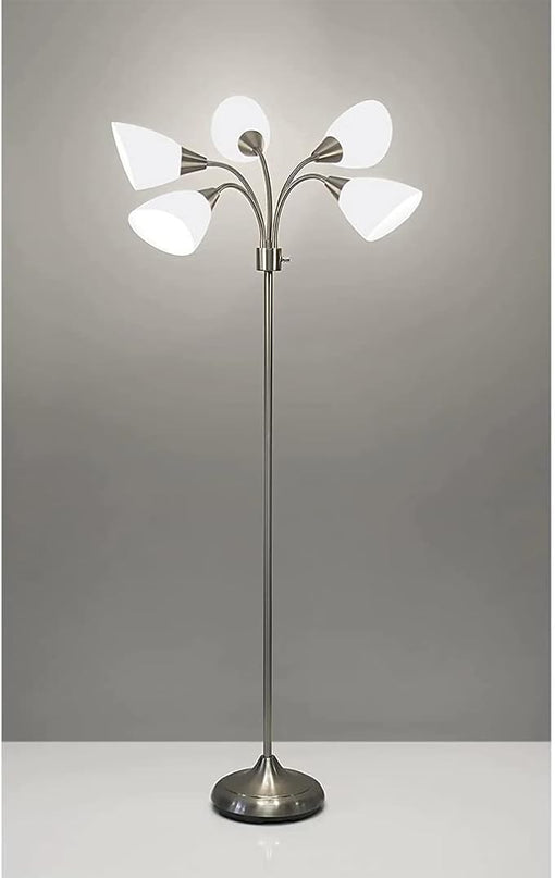 Adesso 7205-22 Multi-White Shade Floor Lamp, Adjustable Gooseneck Arms, Silver - LeafyLoom