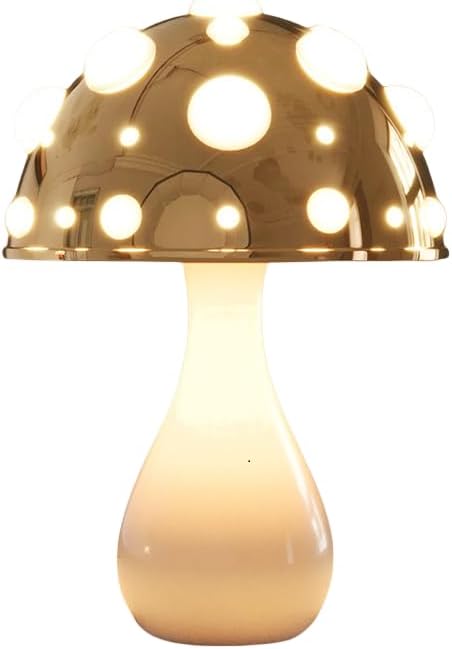 Juodke Omushroom Desk Lamp, LED 3 Colors Dimmable Mushroom Cloud Decor Lamp, Aesthetic Room Decor Ambient Glowshroom Lamp, for Bedroom, Living Room, Office (Bulb Included) (Gold) - LeafyLoom