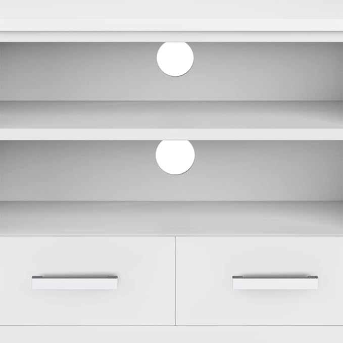 SIMPLIHOME Kitchener SOLID WOOD 60 Inch Wide Contemporary TV Media Stand in White for TVs up to 65 Inches, For the Living Room and Entertainment Center - LeafyLoom