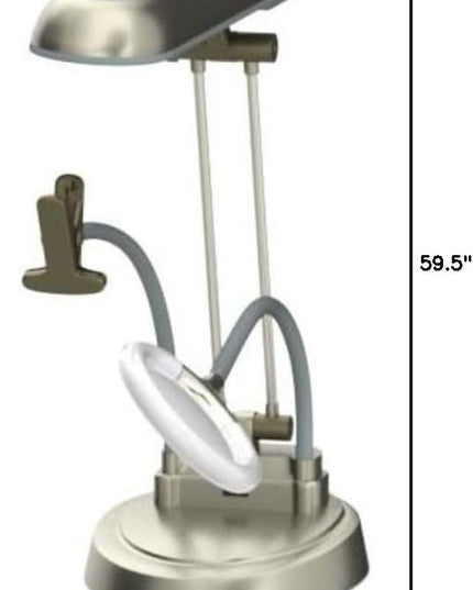 OttLite Ultimate 3-in-1 Craft Lamp, (Floor, Table and Clamp-On Lamp) 24w Energy Efficient Light Bulb for Bright Natural Daylight - Built-in Outlet, Adjustable Neck, 2X Magnifier & Versatile Height - LeafyLoom