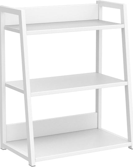 IOTXY 3 Tier Open Bookshelf - Steel and Wood Display Stand, 50CM Width Floor-Standing Bookcase, White - LeafyLoom
