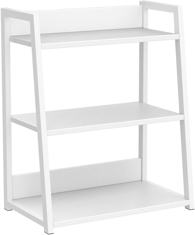 IOTXY 3 Tier Open Bookshelf - Steel and Wood Display Stand, 50CM Width Floor-Standing Bookcase, White - LeafyLoom