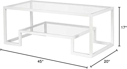 Henn&Hart 45" Wide Rectangular Coffee Table in White, Modern coffee tables for living room, studio apartment essentials - LeafyLoom