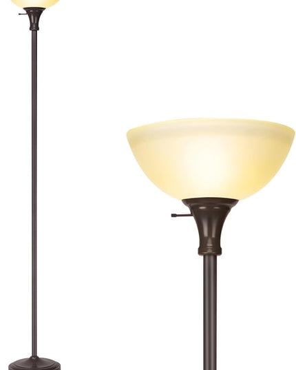 Floor Lamp Frosted White Glass Bowl Shade - for Room Decor - Bedroom Decor - Floor Lamp for Bedroom - Floor Lamps for Living Room (Brown) - LeafyLoom