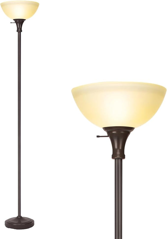 Floor Lamp Frosted White Glass Bowl Shade - for Room Decor - Bedroom Decor - Floor Lamp for Bedroom - Floor Lamps for Living Room (Brown) - LeafyLoom