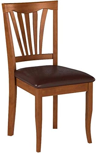 East West Furniture Avon Dining Faux Leather Upholstered Wood Chairs, Set of 2, Saddle Brown - LeafyLoom