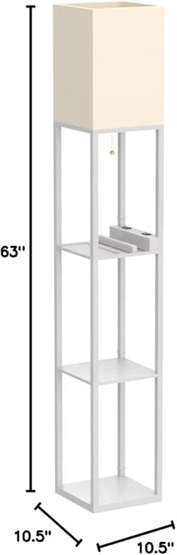 PAZZO Floor Lamp with Shelves, Shelf Floor Lamps by Real Solid Wood with 2 Charging Ports and 1 Power Outlet, Floor Lamps for Bedrooms, Lamps for Living Room,Bulb Included,White - LeafyLoom