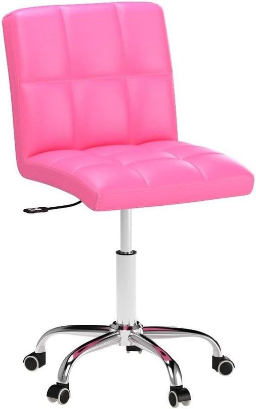 360° Office Desk Chair,PU Adjustable Rolling Task Chair with Backrest for Barber,Office,Home, Computer,360° Swivel,Armless (pink) - LeafyLoom