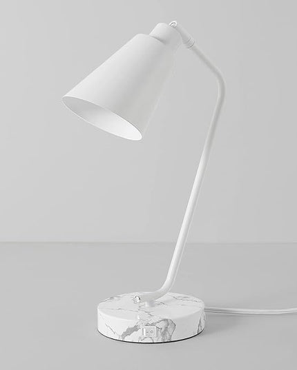 Globe Electric 52295 Belmont 17" Desk Lamp, Matte White, White Faux Marble Base, 2.1A USB Port, On Off Rocker Switch at Base - LeafyLoom