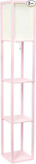 Simple Designs LF1014-LPK-2PK Three Shelf Etagere Organizer Storage Floor Lamp 2 Pack Set with White Linen Shade for Living Room, Bedroom, Office, Hallway, Light Pink - LeafyLoom