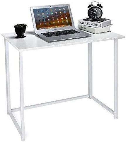Leopard Folding Computer Desk for Small Spaces, No-Assembly Space-Saving Home Office Desk, Foldable Computer Table, Laptop Table, Writing Desk, Compact Study Reading Table (White) - LeafyLoom