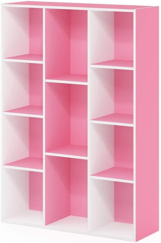 Furinno Luder Bookcase / Book / Storage , 11-Cube, White/Pink - LeafyLoom