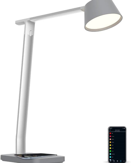 BLACK+DECKER Verve Series Smart LED Desk Lamp, Compatible with Alexa, Circadian Mode, True White LED, 18 Watt, Qi Wireless Charger, Silver - LeafyLoom