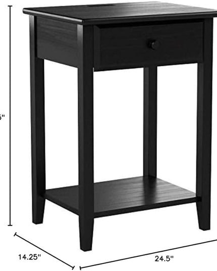 Casual Home Night Owl Nightstand with USB Ports-Espresso - LeafyLoom