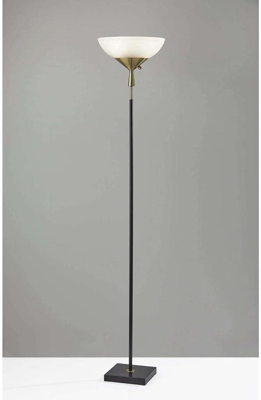 Adesso 5007-01 Noah 300 Watt Torchiere, 71 in., 2 x 150W, Black w/Antique Brass, 1 Floor Lamp - LeafyLoom