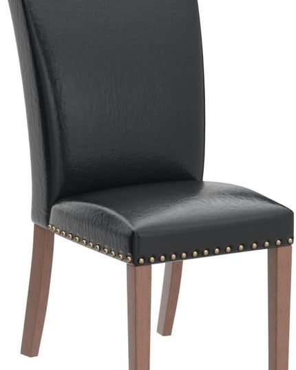 COLAMY Upholstered Parsons Dining Chairs Set of 6, PU Leather Dining Room Kitchen Side Chair with Nailhead Trim and Wood Legs - Black - LeafyLoom