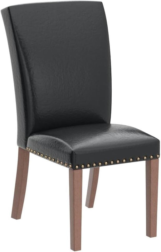 COLAMY Upholstered Parsons Dining Chairs Set of 6, PU Leather Dining Room Kitchen Side Chair with Nailhead Trim and Wood Legs - Black - LeafyLoom