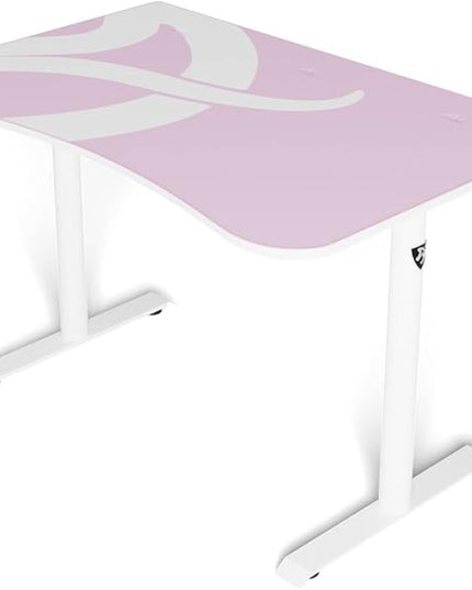 Arozzi Arena Fratello Curved Gaming and Office Desk with Full Surface Water Resistant Desk Mat Custom Monitor Mount Cable Management Cut Outs Under The Desk Cable Management Netting - Pink - LeafyLoom