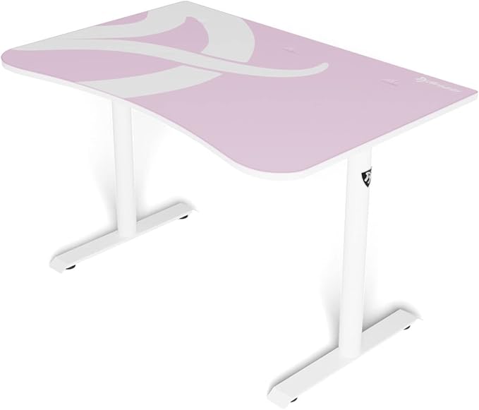 Arozzi Arena Fratello Curved Gaming and Office Desk with Full Surface Water Resistant Desk Mat Custom Monitor Mount Cable Management Cut Outs Under The Desk Cable Management Netting - Pink - LeafyLoom