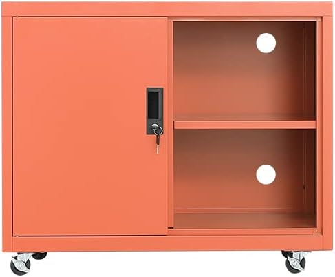 Metal Mobile Lateral File Cabinet, Storage Locker,Printer Stand with Open Storage Shelves for Office,School,Home,Living Room. (Orange) - LeafyLoom